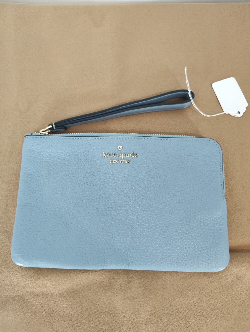 kate spade Cornflower Blue Lucy Wristlet with gold zipper